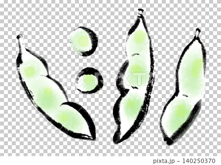 挿絵イラスト 墨絵 水墨画 枝豆 挿絵イラスト 墨絵 水墨画 枝豆 140250370