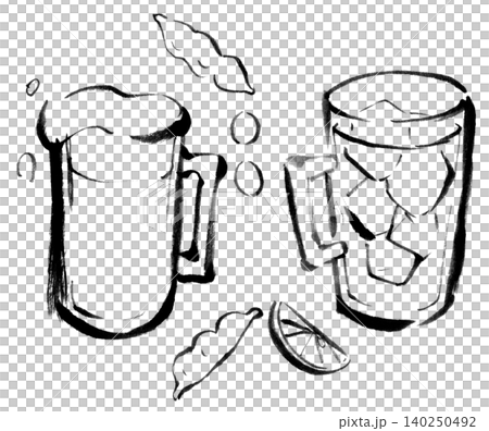 挿絵イラスト 墨絵 水墨画 生ビールとレモン酎ハイ 挿絵イラスト 墨絵 水墨画 生ビールとレモン酎ハイ 140250492