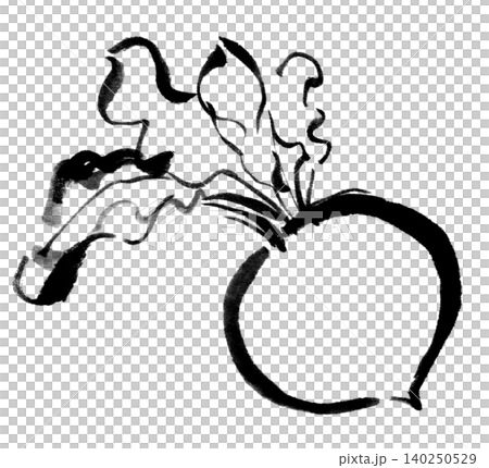 Illustrations, ink paintings, sumi-e (ink wash paintings), turnips 140250529