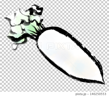 Illustration, ink painting, sumi-e (ink painting), radish Illustration, ink painting, sumi-e (ink painting), radish 140250553