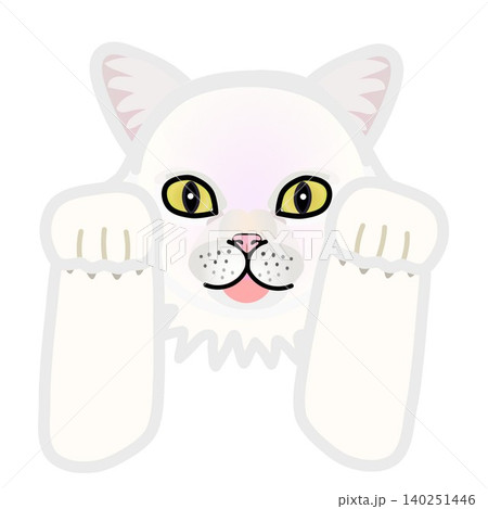 前足のついた白猫の顔イラスト 140251446
