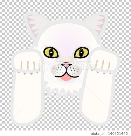 前足のついた白猫の顔イラスト 140251446