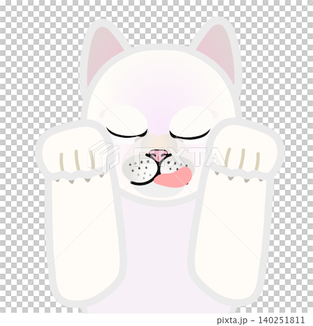 前足のついた白猫の顔イラスト 140251811