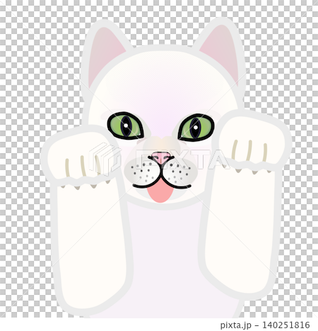 前足のついた白猫の顔イラスト 140251816