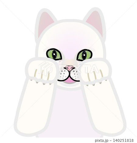 前足のついた白猫の顔イラスト 前足のついた白猫の顔イラスト 140251818