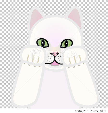 前足のついた白猫の顔イラスト 前足のついた白猫の顔イラスト 140251818