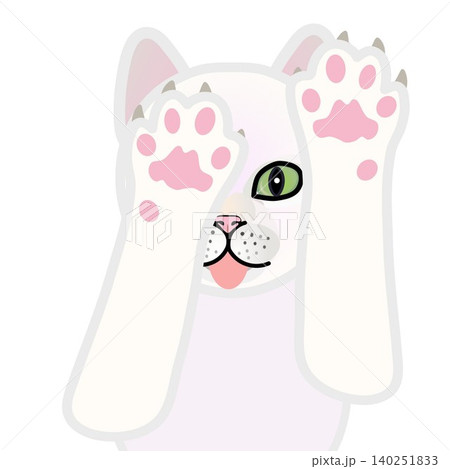 前足のついた白猫の顔イラスト 前足のついた白猫の顔イラスト 140251833