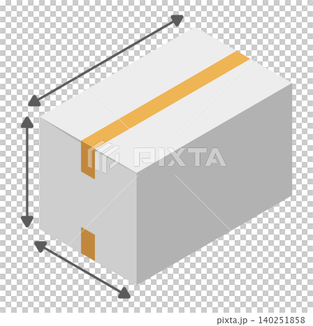 Isometric illustration of measuring the size of a white cardboard box. 140251858