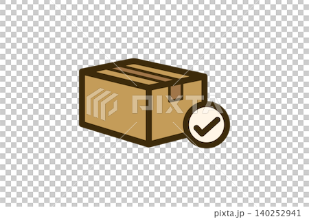 ダンボール チェックマーク付き線画アイコン 色付き ダンボール チェックマーク付き線画アイコン 色付き 140252941