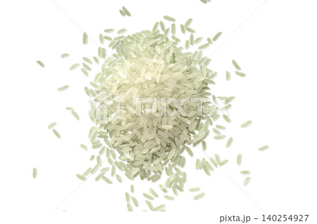 Pile of raw long grain rice top view 140254927