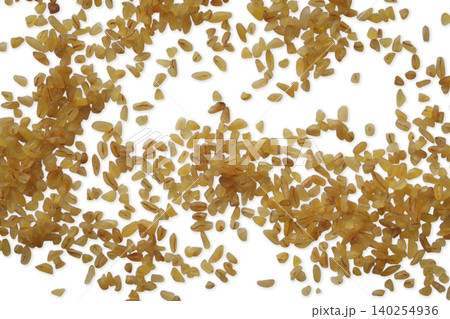 Bulgur wheat groats scattered top view flat lay 140254936