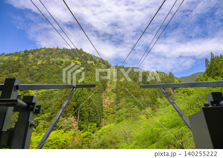 【身延山ロープウェイ】山麓・久遠寺駅より山頂を見上げる【4月】 140255222
