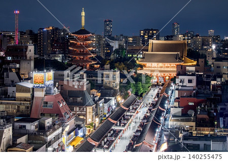 東京都、浅草寺の俯瞰夜景 140255475