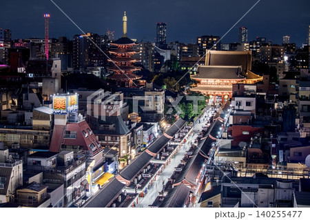 東京都、浅草寺の俯瞰夜景 140255477