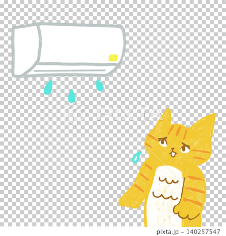 エアコンの水漏れに困る茶トラ猫のイラスト エアコンの水漏れに困る茶トラ猫のイラスト 140257547