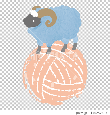 New Year's card illustration of a sheep riding on a ball of yarn New Year's card illustration of a sheep riding on a ball of yarn 140257693