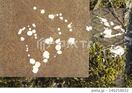 Rusty Metal Plate with White Paint Splatters Texture Rusty Metal Plate with White Paint Splatters Texture 140258032