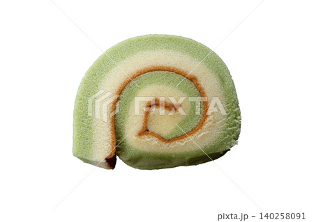 Matcha Swiss Roll Cake Slice Matcha Swiss Roll Cake Slice 140258091