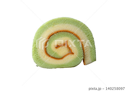 Matcha Swiss Roll Cake Slice Matcha Swiss Roll Cake Slice 140258097