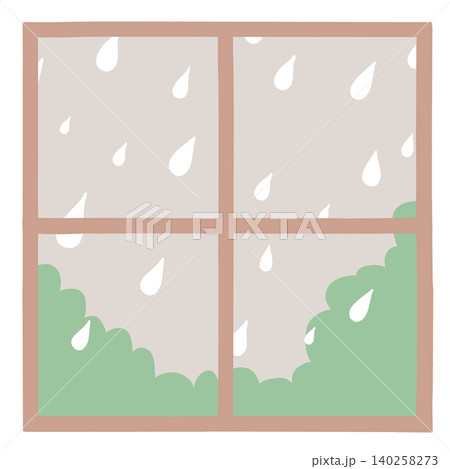 正方形の格子窓フレーム　大雨 140258273