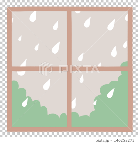 正方形の格子窓フレーム　大雨 140258273