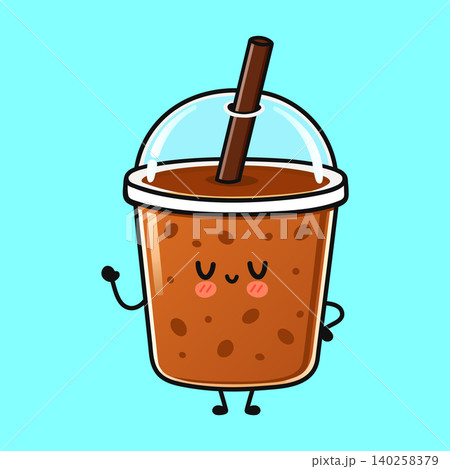 Iced coffee cup character waving Iced coffee cup character waving 140258379