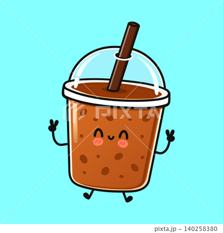 Iced coffee cup character jumping Iced coffee cup character jumping 140258380
