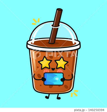Iced coffee cup star eyes character Iced coffee cup star eyes character 140258394