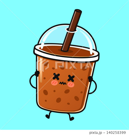 Angry iced coffee crossed eyes character Angry iced coffee crossed eyes character 140258399