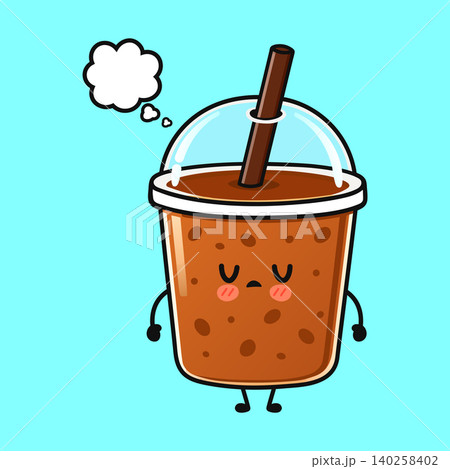 Sleepy iced coffee cup character Sleepy iced coffee cup character 140258402