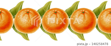 Seamless border of tangerines and leaves. Watercolor illustration of a border featuring peeled and unpeeled tangerines. Perfect for New Year's designs, packaging, menus, branding, and food packaging Seamless border of tangerines and leaves. Watercolor illustration of a border featuring peeled and unpeeled tangerines. Perfect for New Year's designs, packaging, menus, branding, and food packaging 140258478