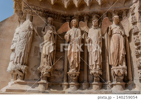 Reims Cathedral Gothic Portal Sculptures and Smiling Angel Reims Cathedral Gothic Portal Sculptures and Smiling Angel 140259054