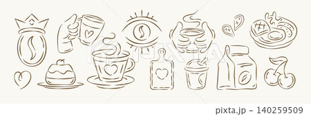 A Hand Drawn Collection Of Coffee Love And Breakfast Doodle Icons Vector Illustration A Hand Drawn Collection Of Coffee Love And Breakfast Doodle Icons Vector Illustration 140259509