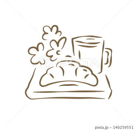 A Cozy Breakfast Tray With Croissant And Coffee Doodle Vector Illustration A Cozy Breakfast Tray With Croissant And Coffee Doodle Vector Illustration 140259551