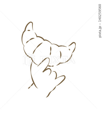 A Hand Holding A Fresh Buttery Croissant Hand Drawn Vector Illustration 140259560