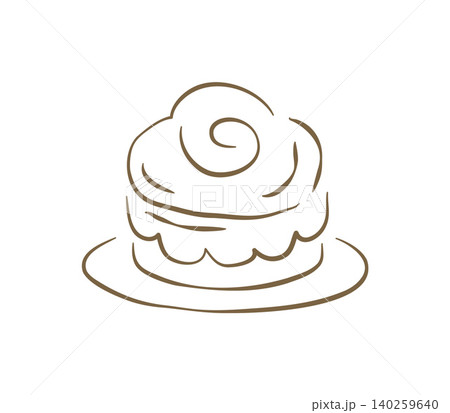 A Sweet Cinnamon Roll With Icing On A Plate Hand Drawn Vector Illustration 140259640