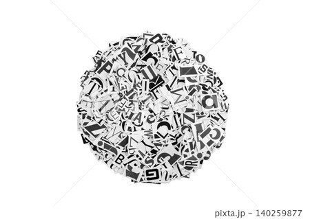 Round shape of black and white paper letters cut out from newspapers Round shape of black and white paper letters cut out from newspapers 140259877
