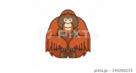Orangutan primate face frontal view vector illustration with orangutan wildlife illustration portrait creature endangered wilderness minimalist character isolated colorful mammalian 140260235