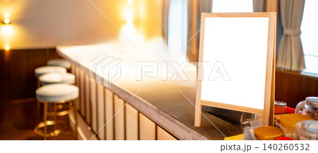 Blank wooden white board on counter bar in the luxury hotel Blank wooden white board on counter bar in the luxury hotel 140260532