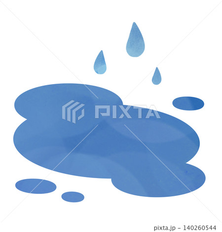 水彩風の水たまりと雨粒のイラスト素材 水彩風の水たまりと雨粒のイラスト素材 140260544