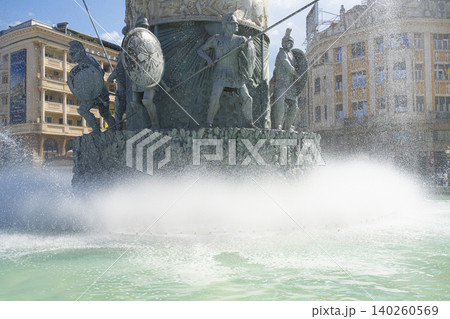 The large fountain with the monument to Alexander III of Macedonia in Skopje, North Macedonia The large fountain with the monument to Alexander III of Macedonia in Skopje, North Macedonia 140260569