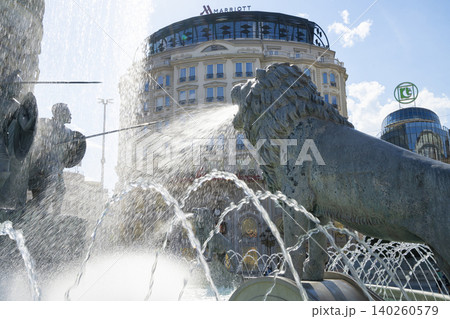 The large fountain with the monument to Alexander III of Macedonia in Skopje, North Macedonia 140260579