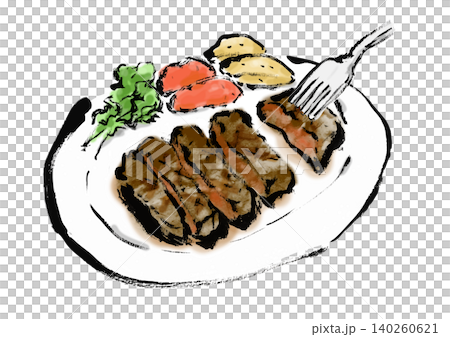 手繪切片牛排插圖 手繪切片牛排插圖 140260621
