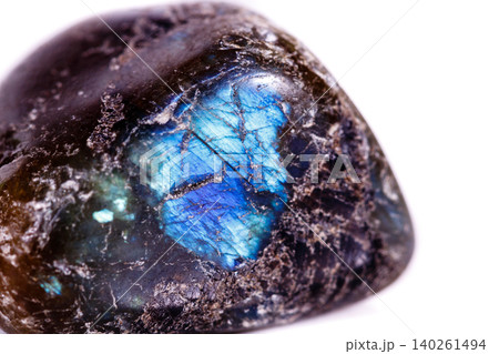 Macro mineral stone Labradorite on white background Macro mineral stone Labradorite on white background 140261494