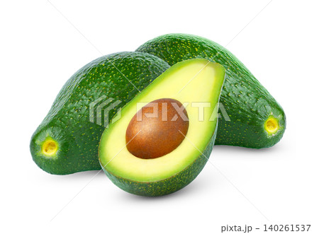 Avocados fruits isolated. Avocado cut in a half of avocado with clipping path. Avocados fruits isolated. Avocado cut in a half of avocado with clipping path. 140261537