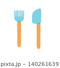 A minimalist fork knife cutlery set used as modern flatware for kitchen dining 140261639