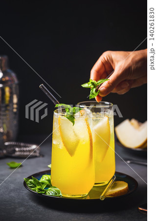 Melon juice, lemonade in glasses Melon juice, lemonade in glasses 140261830