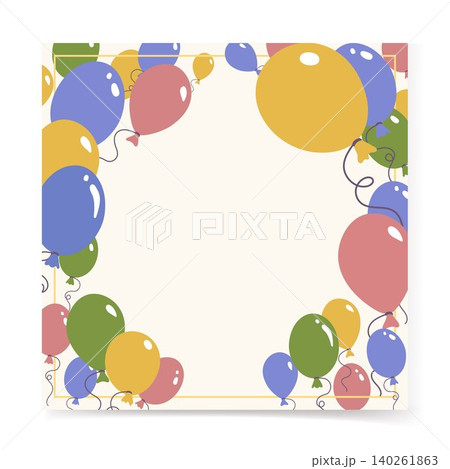 Festive balloon frame with empty center space for text. Colorful celebration border suitable for birthday invitations. Festive balloon frame with empty center space for text. Colorful celebration border suitable for birthday invitations. 140261863