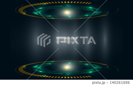 Abstract sci fi technology background with luminous circular rings, glowing center light, and dark gradient space Abstract sci fi technology background with luminous circular rings, glowing center light, and dark gradient space 140261898