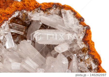 Macro mineral stone crystals Hemimorphite rock on a white background 140262097